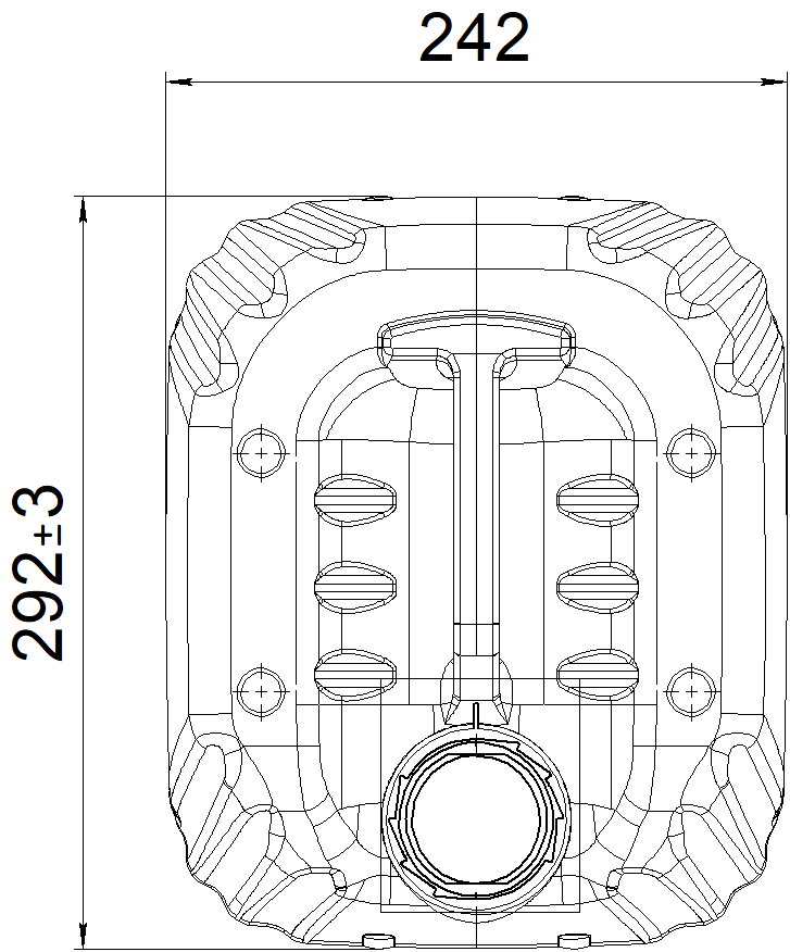 Пластиковая канистра HDPE, 21,5 л, верхняя проекция – расстояние ширина 242 мм, усиления корпуса